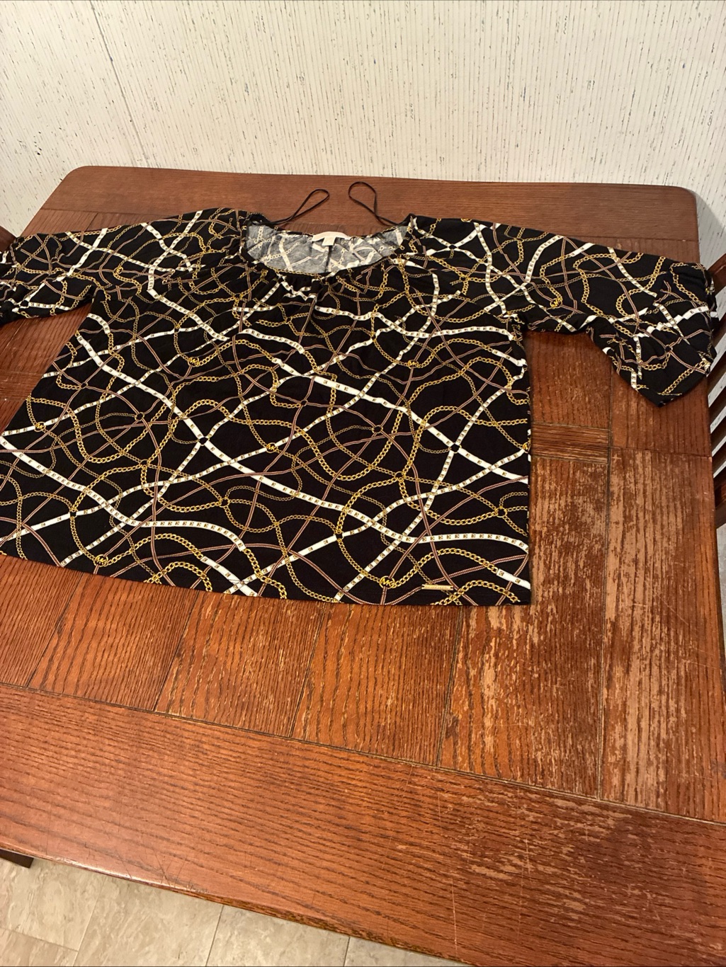 Michael Kors Black Bridle Chain Print Blouse Women’s 2x Equestrian Top